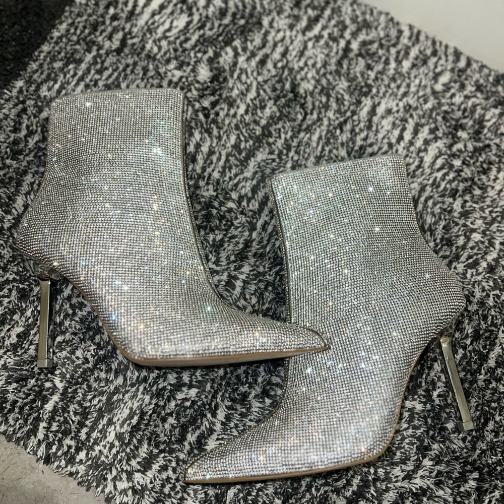 Steve Madden Rhinestone Silver Glitter Ankle Boots